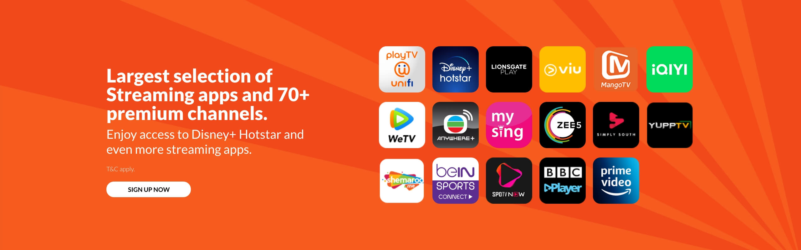 Free streaming apps and 70+ premium channels