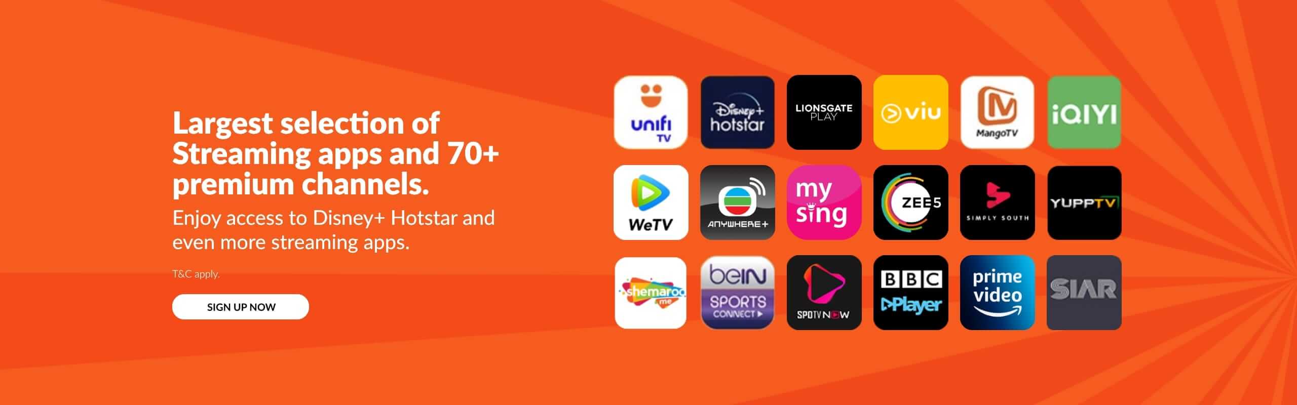 Free streaming apps and 70+ premium channels